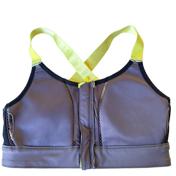 Fabletics Sports Bra Crisscross Straps Gray Yellow Size XXS Front Zip Athletic - Picture 5 of 11